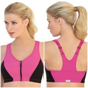 Glamorise SPORT Bra 40B (HIGH-IMPACT) Wicks! (RACERBACK) T-Back Zip-Up PINK New